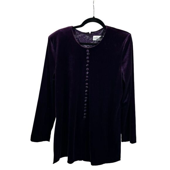 Ladies Vintage 80’s Sunshine Starshine Deep Purple Velour Tunic Top Size 14 - Picture 3 of 13
